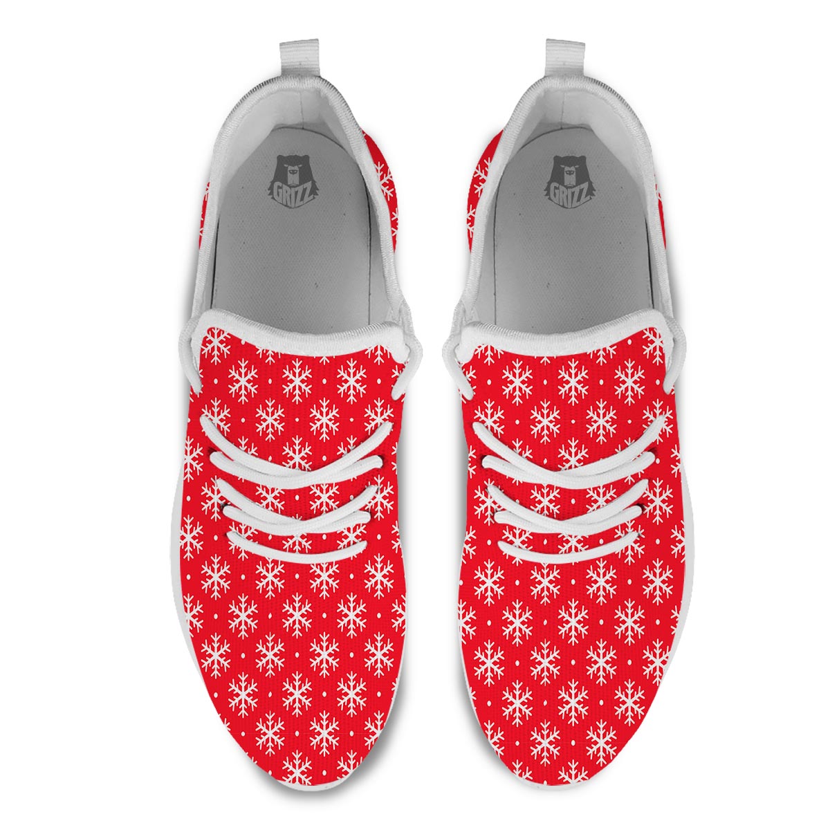 Snowflake White And Red Print Pattern White Athletic Shoes-grizzshop