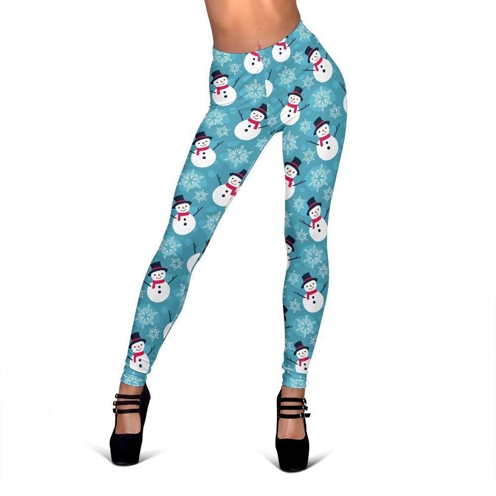 Snowflake Snowman Print Pattern Women Leggings-grizzshop