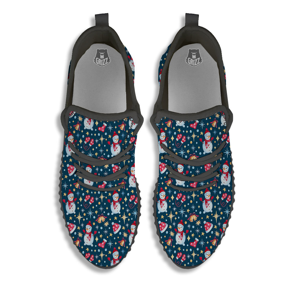 Snowman Christmas Print Pattern Black Walking Shoes-grizzshop