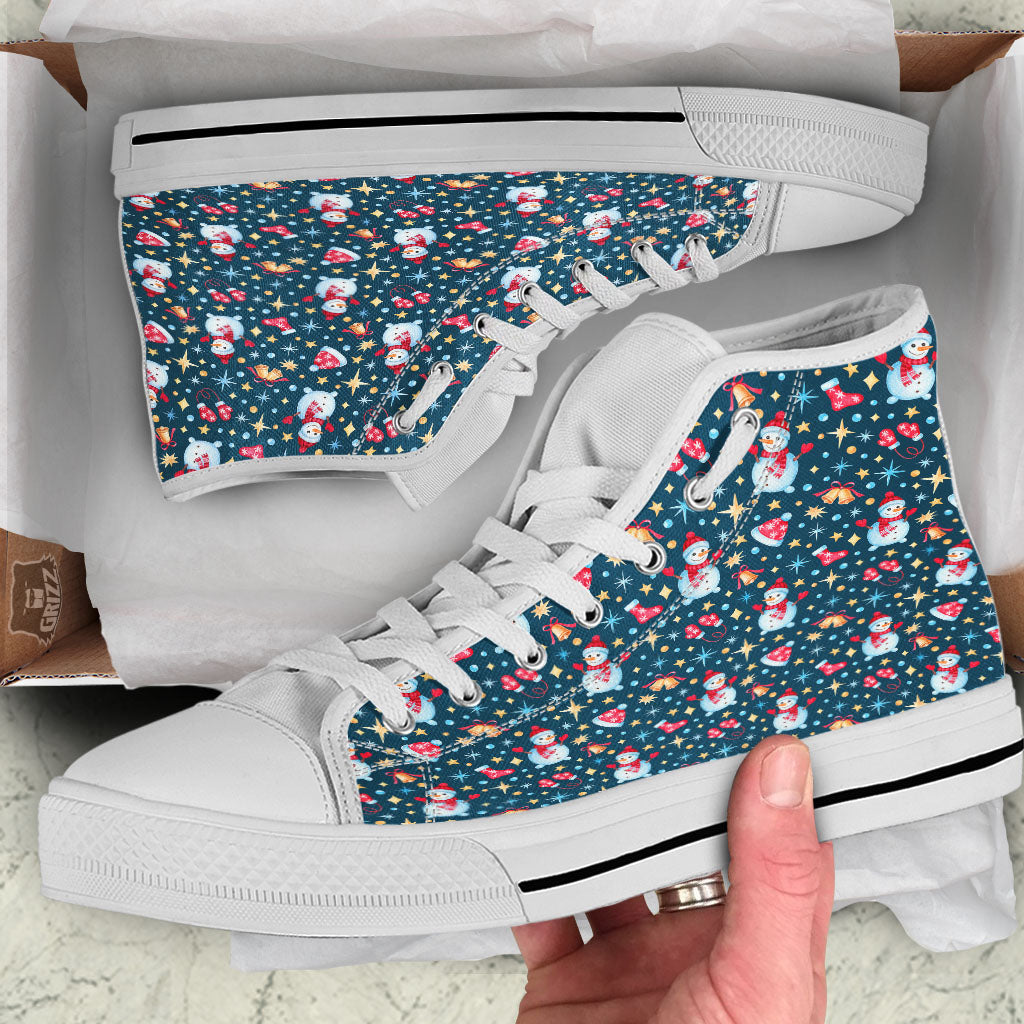 Snowman Christmas Print Pattern White High Top Shoes-grizzshop
