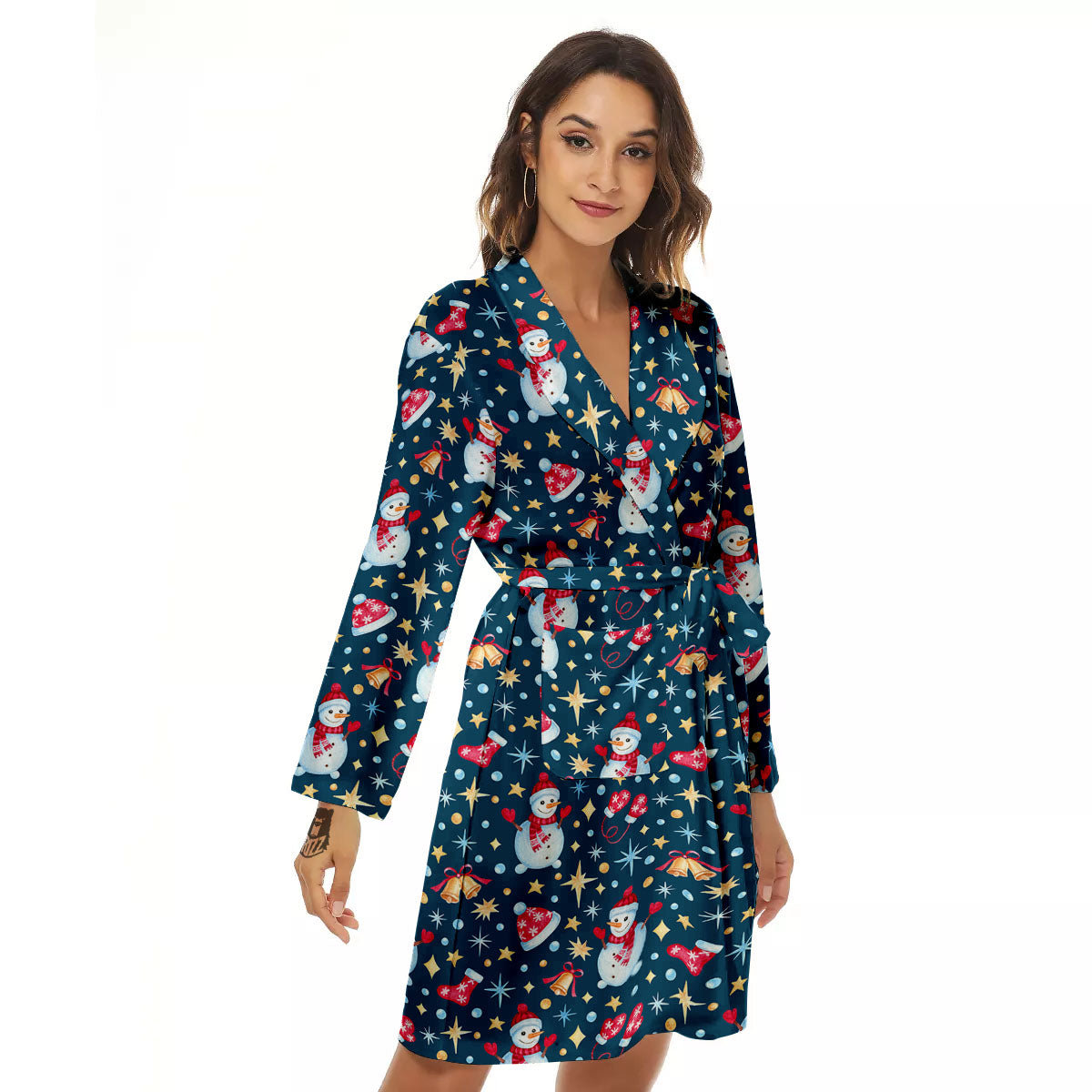 Snowman Christmas Print Pattern Women's Robe-grizzshop