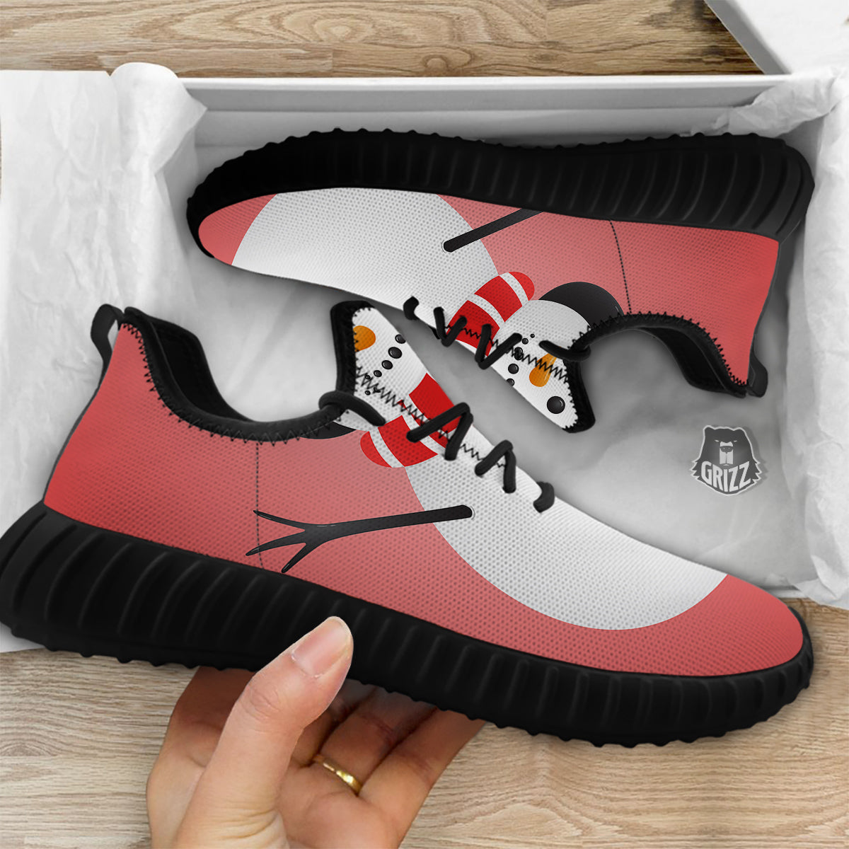 Snowman Cute Print Black Walking Shoes-grizzshop