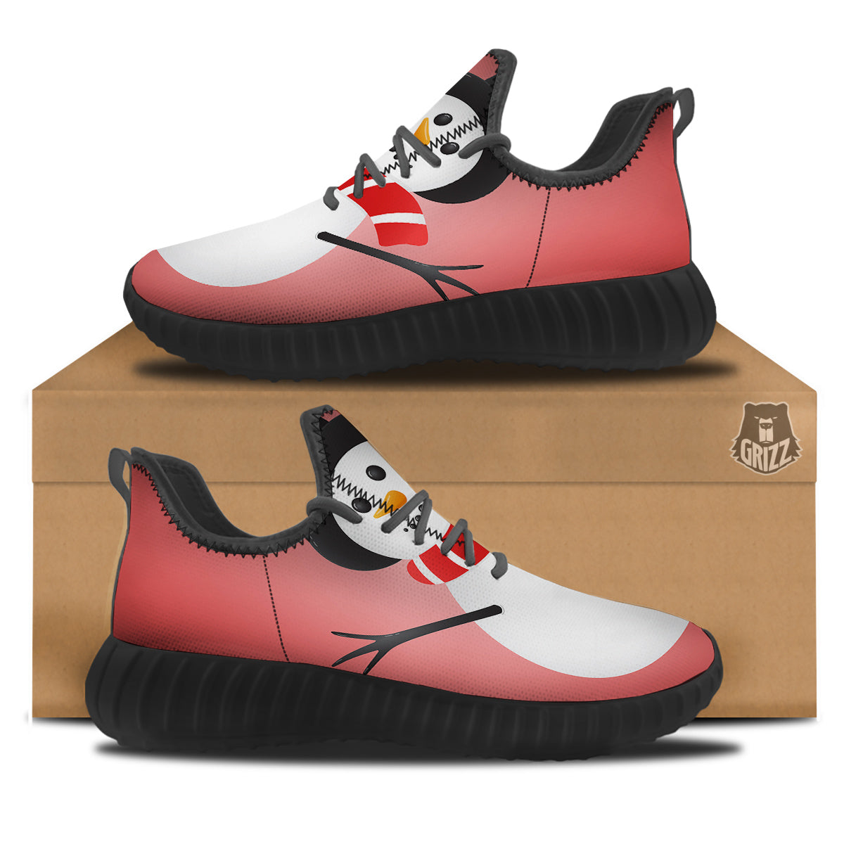 Snowman Cute Print Black Walking Shoes-grizzshop