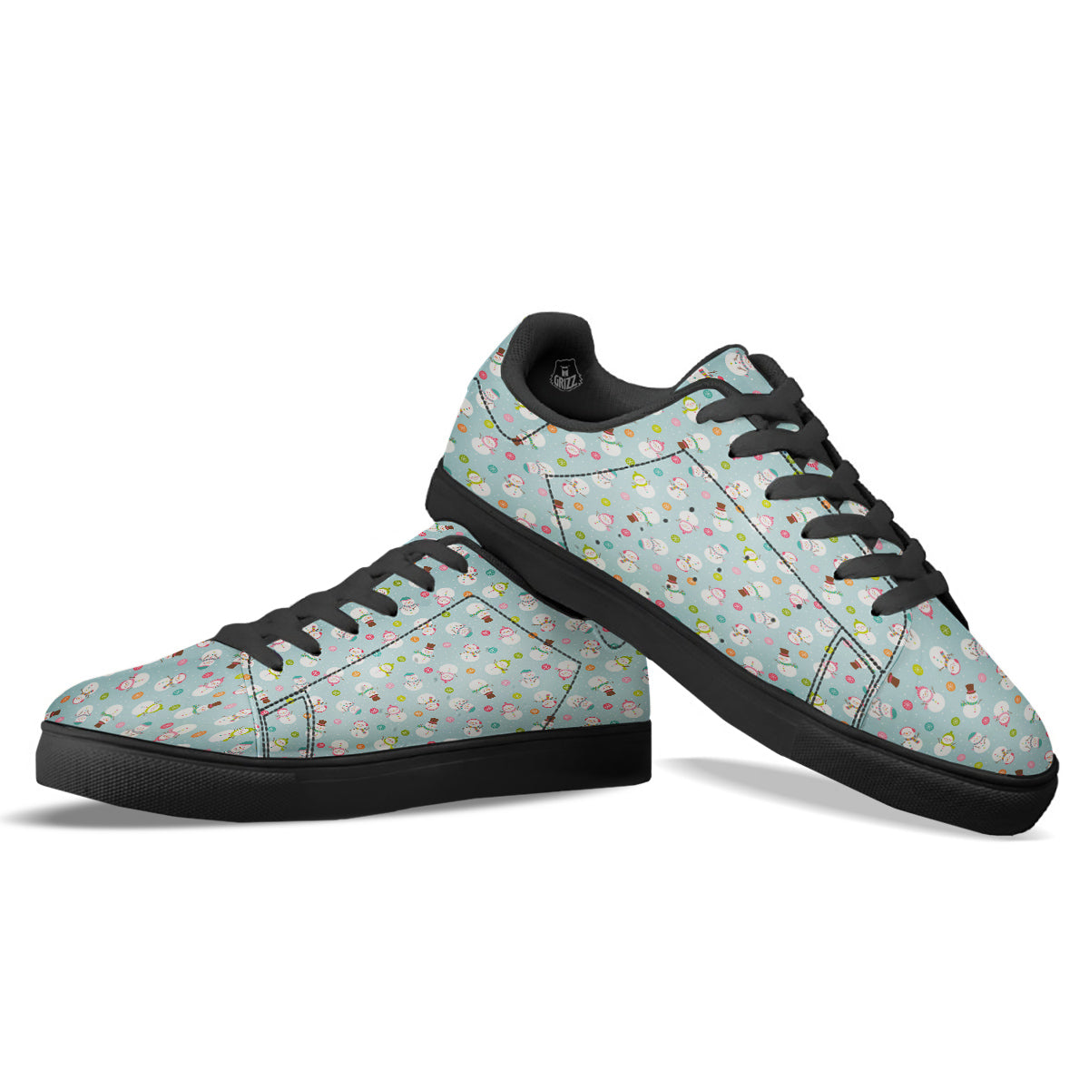 Snowman Cute Print Pattern Black Low Top Sneakers-grizzshop
