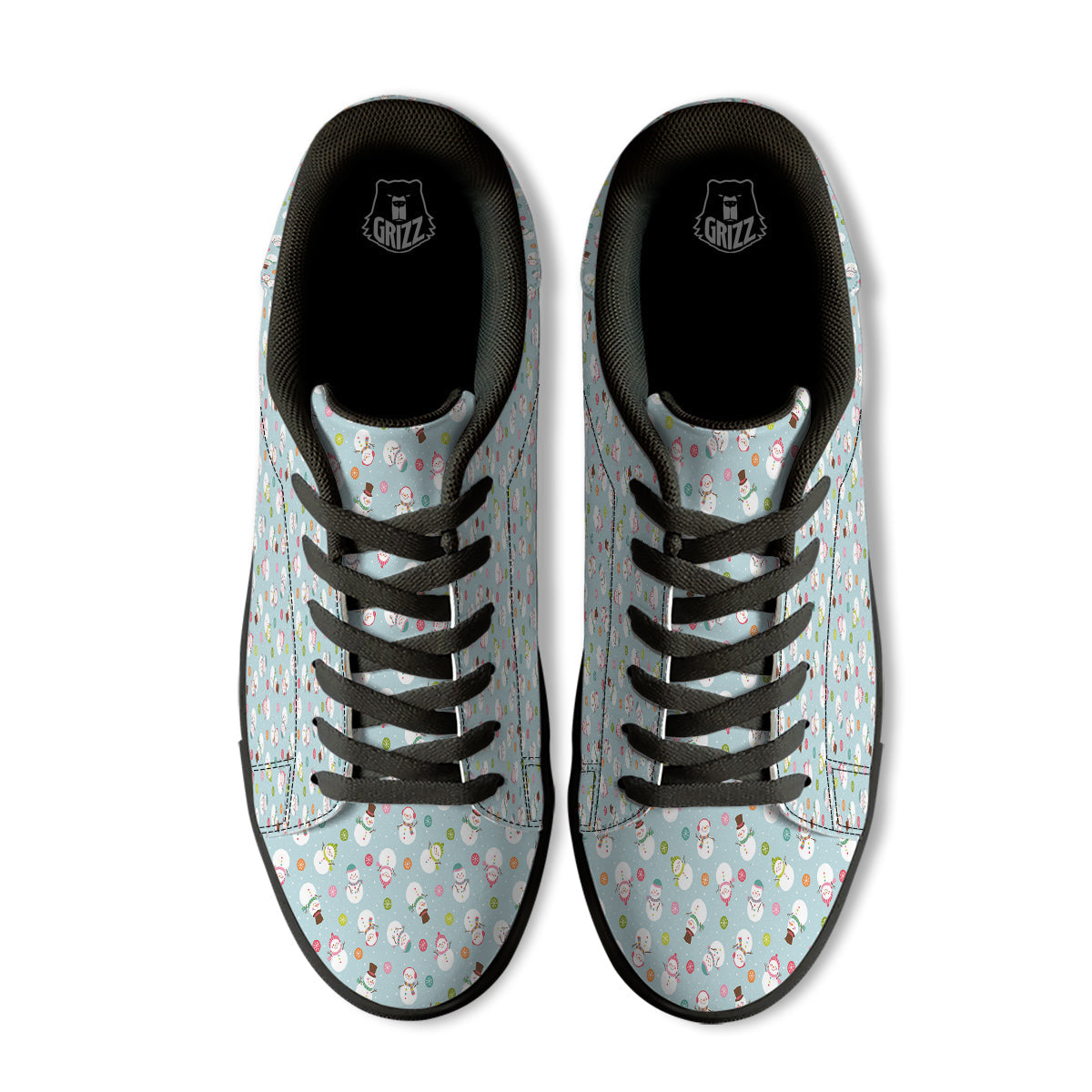 Snowman Cute Print Pattern Black Low Top Sneakers-grizzshop