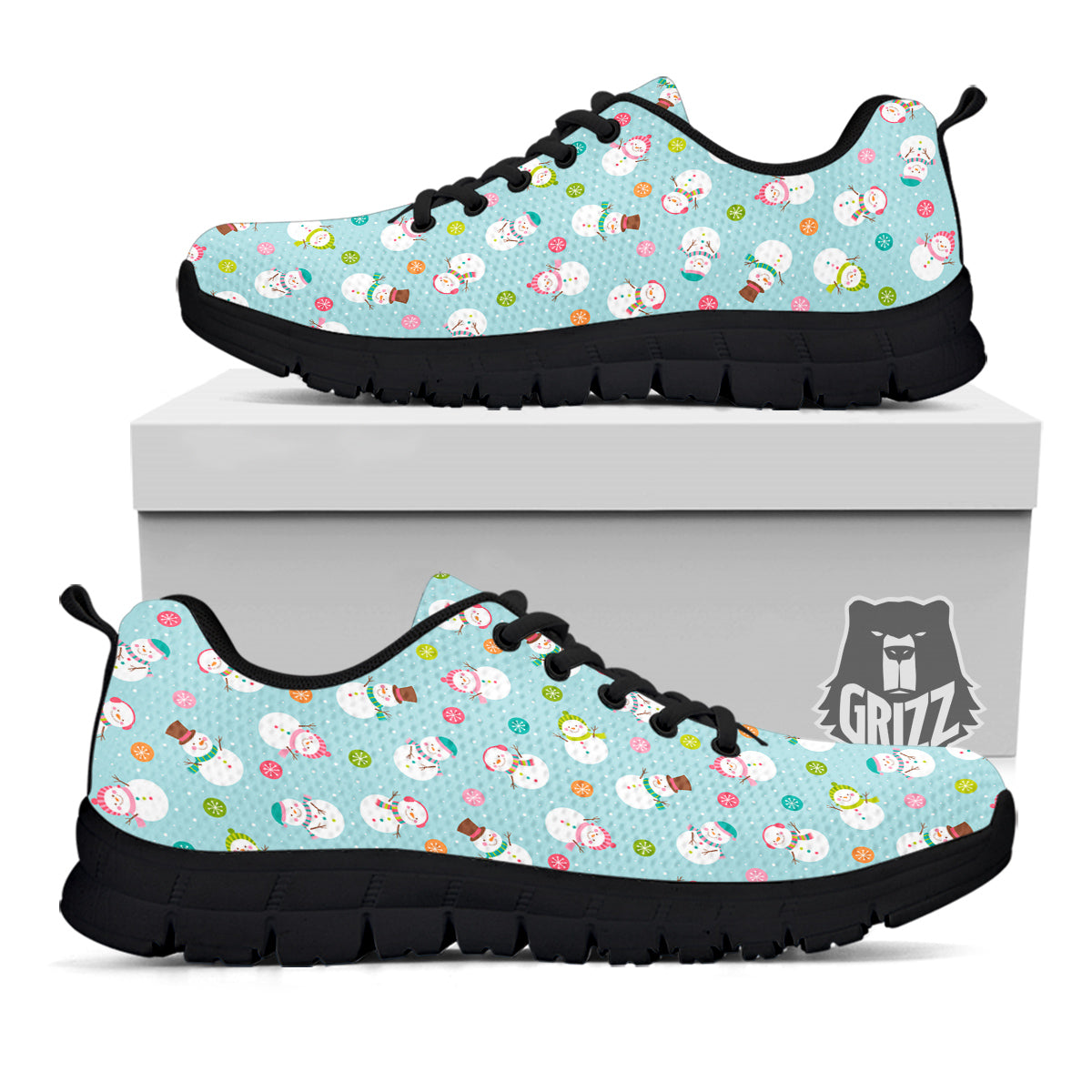 Snowman Cute Print Pattern Black Sneaker-grizzshop