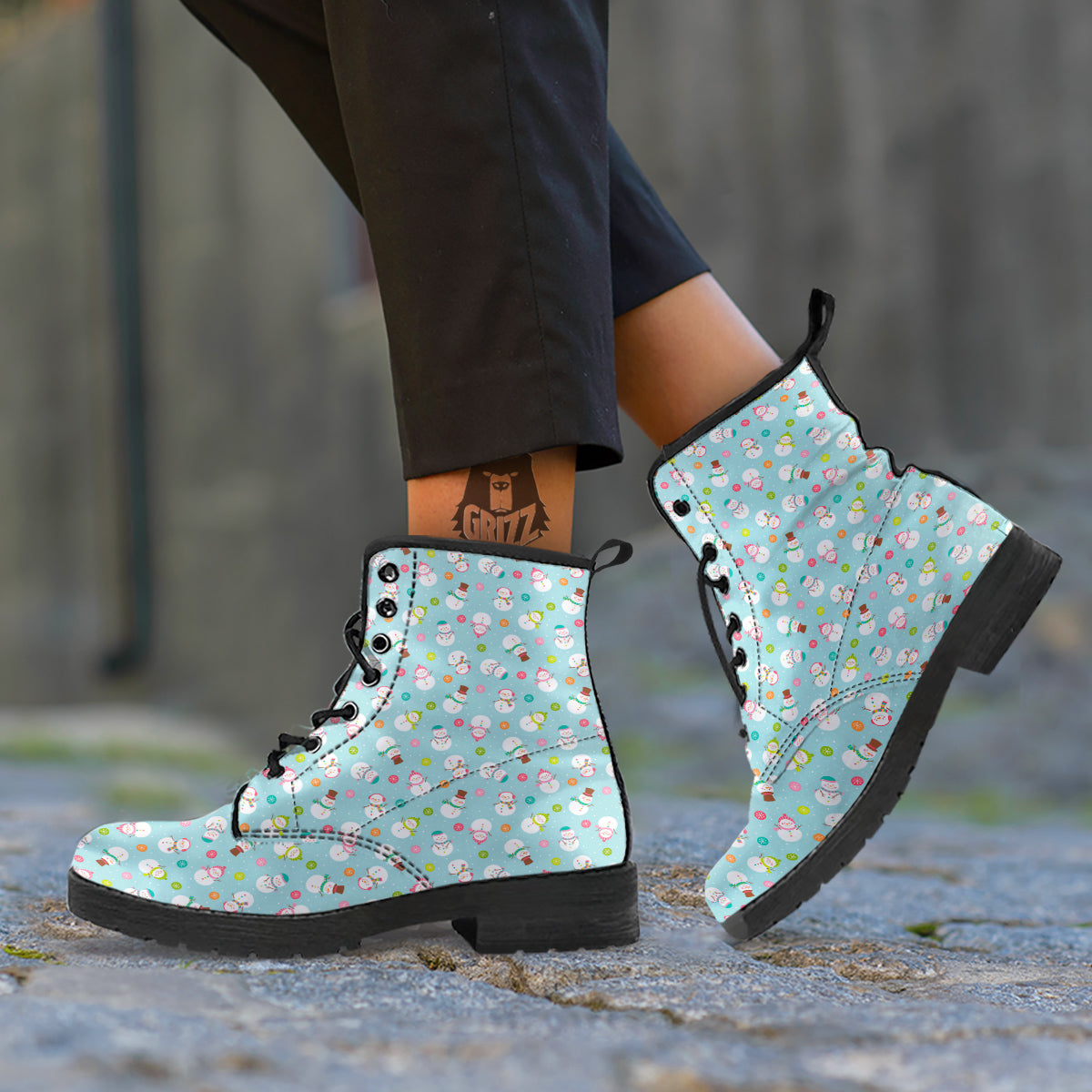 Snowman Cute Print Pattern Leather Boots-grizzshop