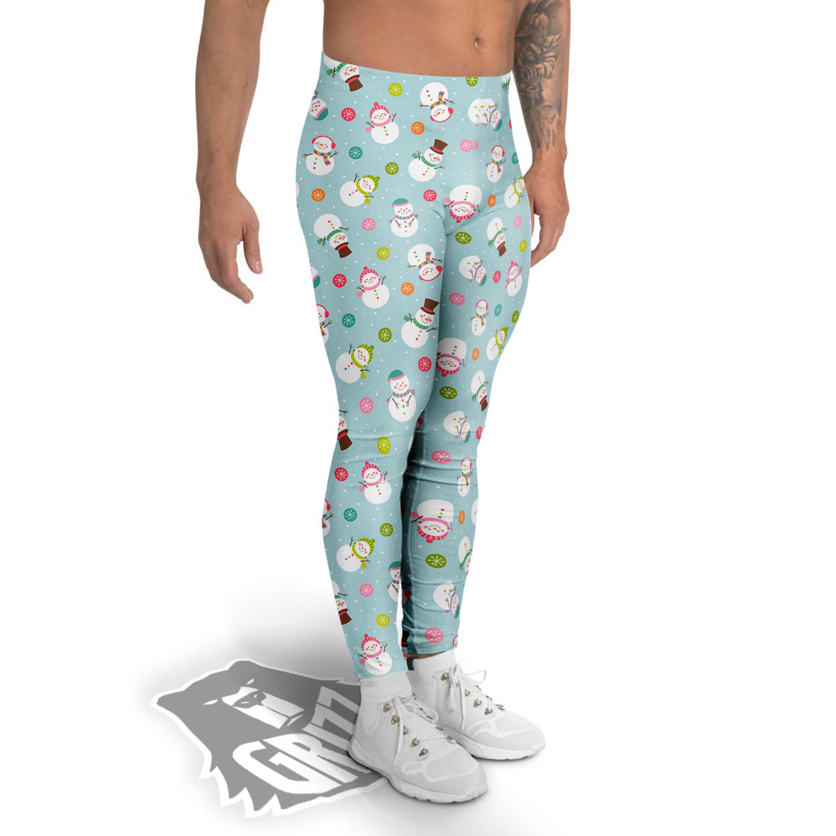 Snowman Cute Print Pattern Men's Leggings-grizzshop