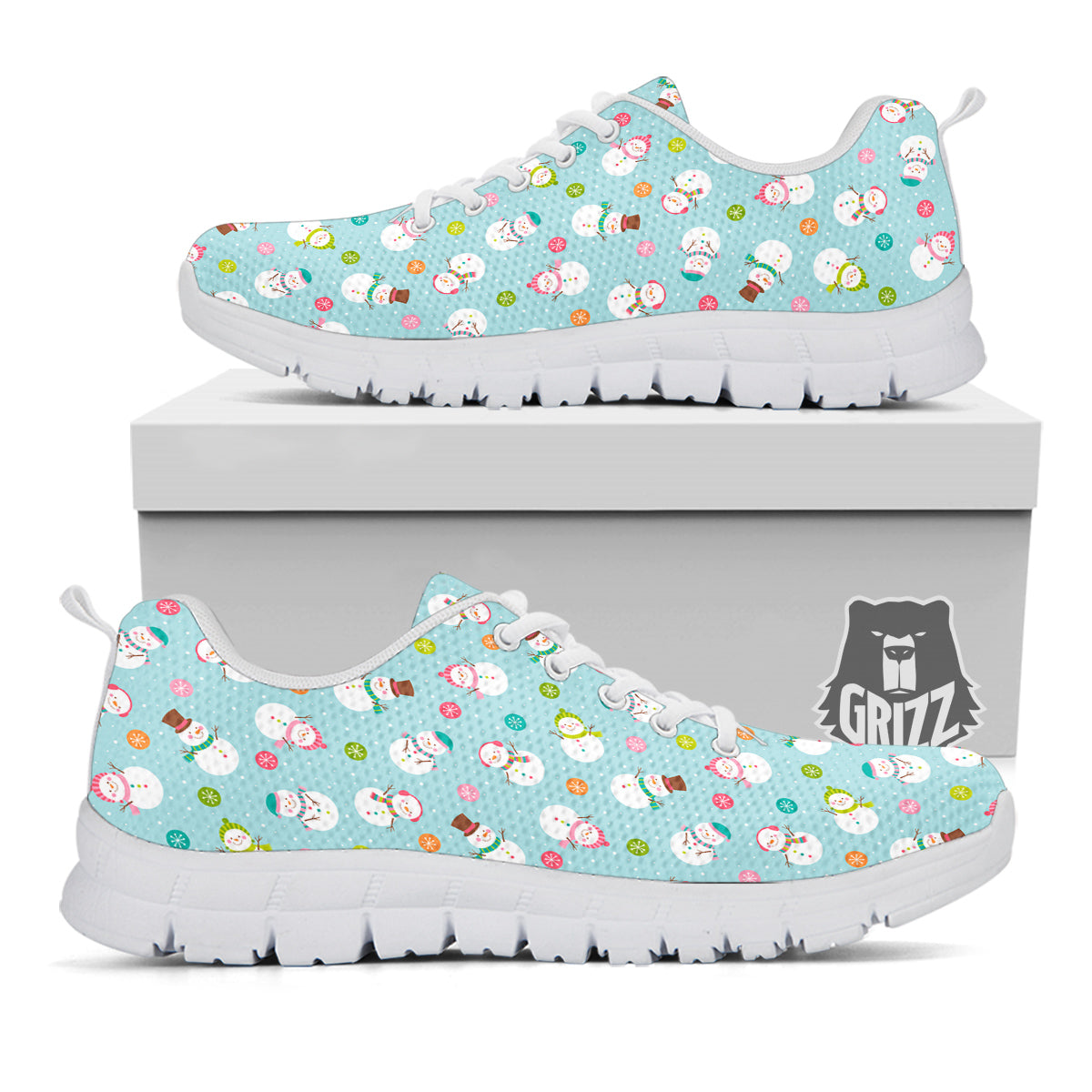 Snowman Cute Print Pattern White Sneaker-grizzshop