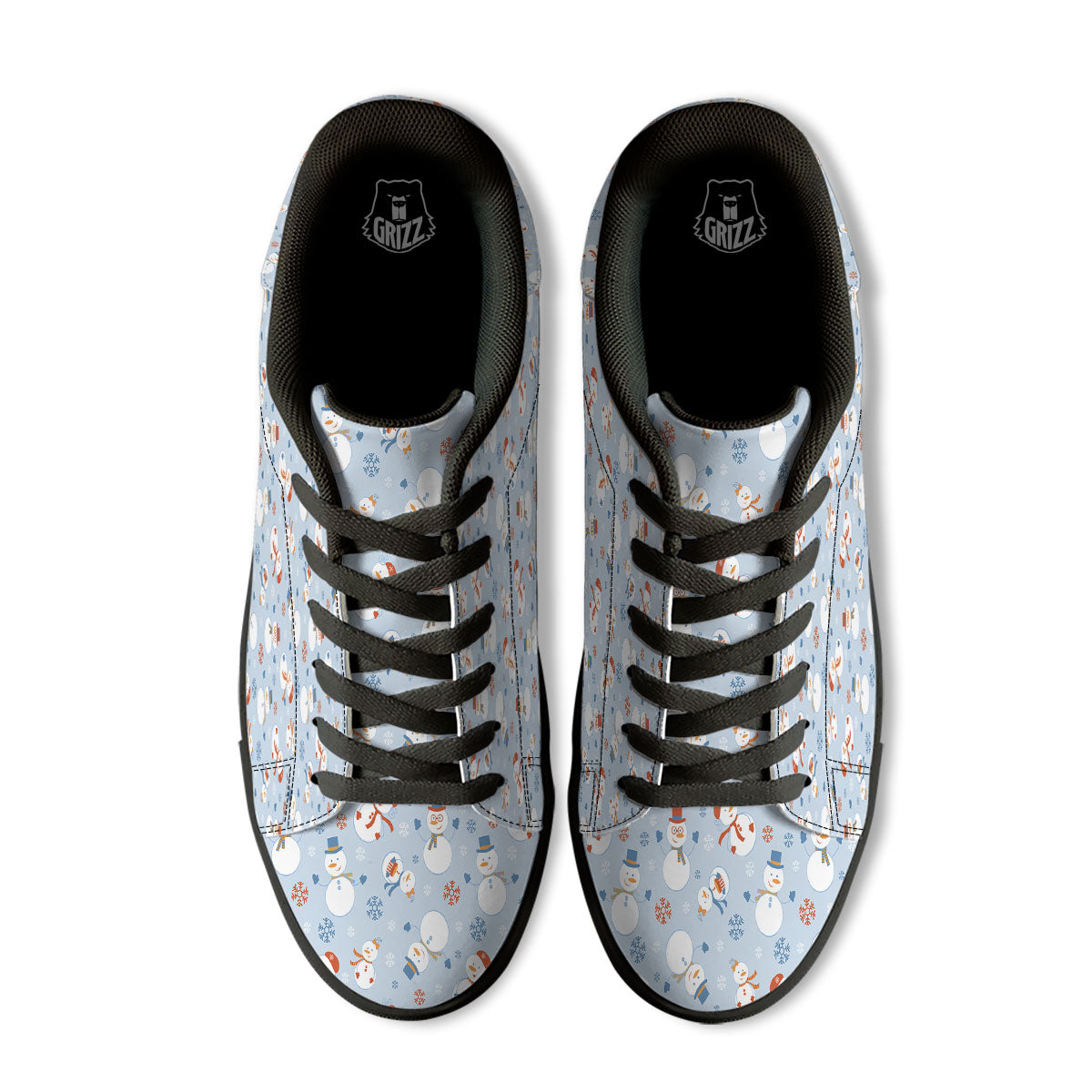 Snowman Holiday Print Pattern Black Low Top Sneakers-grizzshop