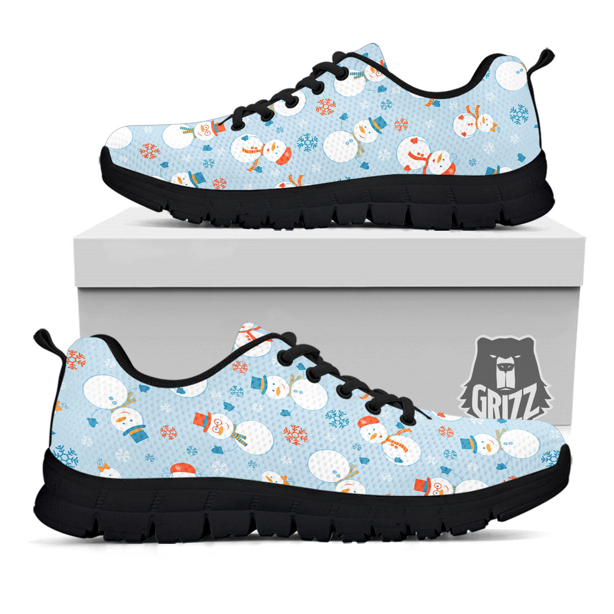 Snowman Holiday Print Pattern Black Sneaker-grizzshop