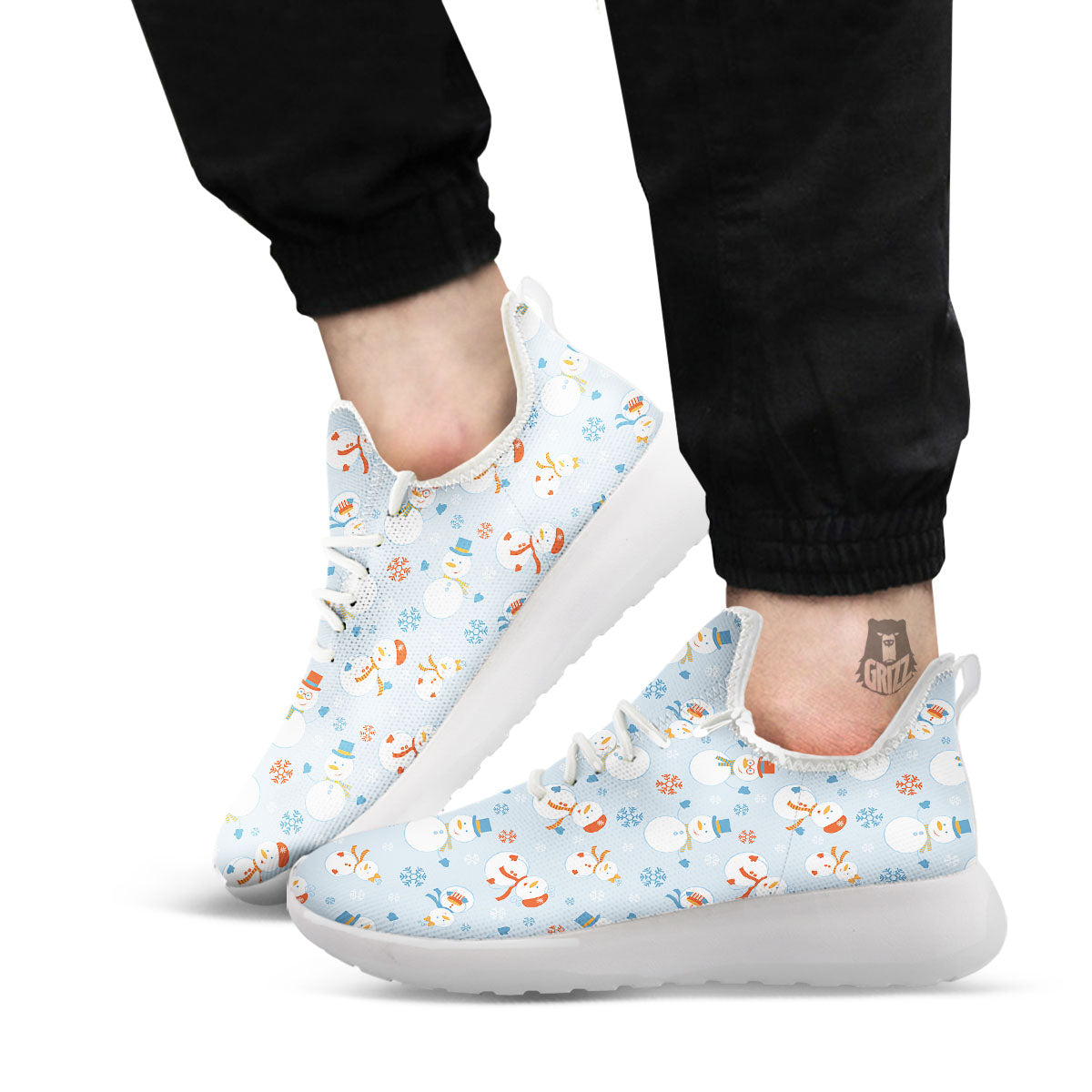 Snowman Holiday Print Pattern White Athletic Shoes-grizzshop