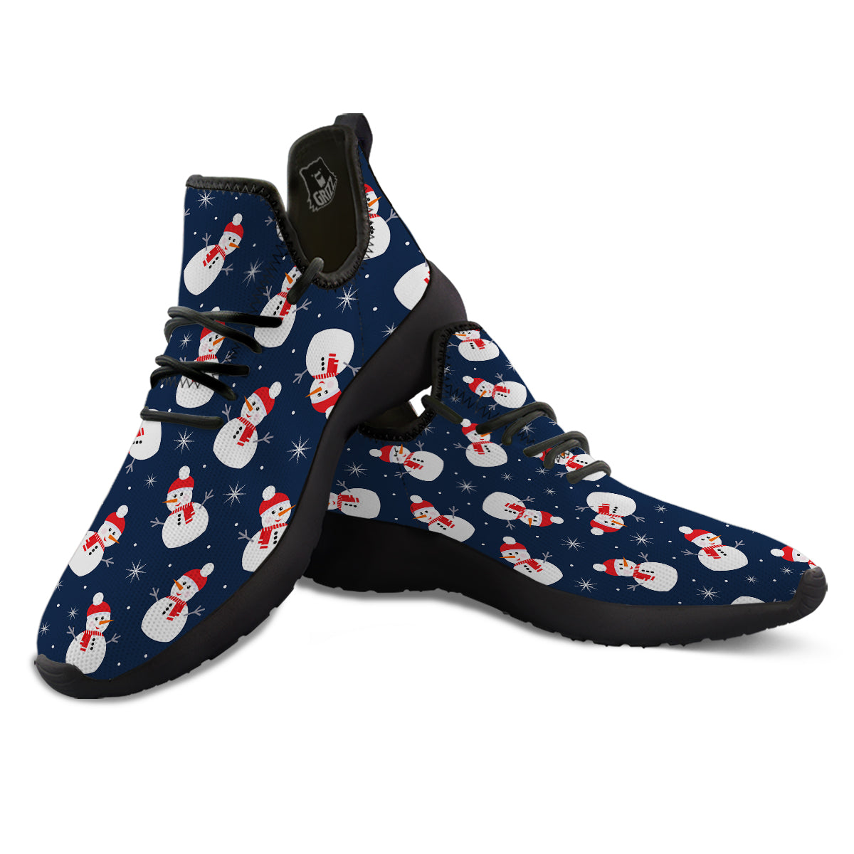 Snowman Print Pattern Black Athletic Shoes-grizzshop