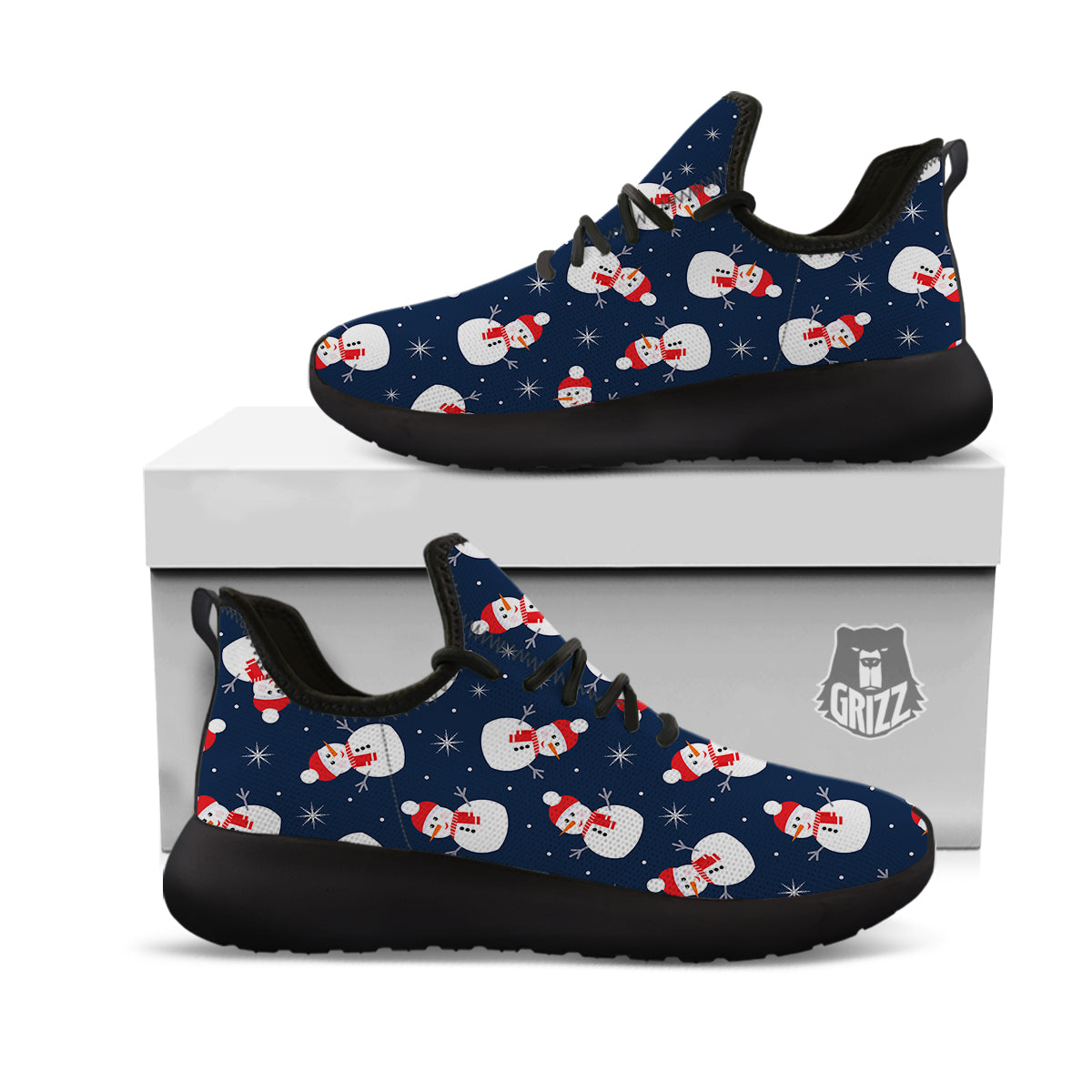 Snowman Print Pattern Black Athletic Shoes-grizzshop