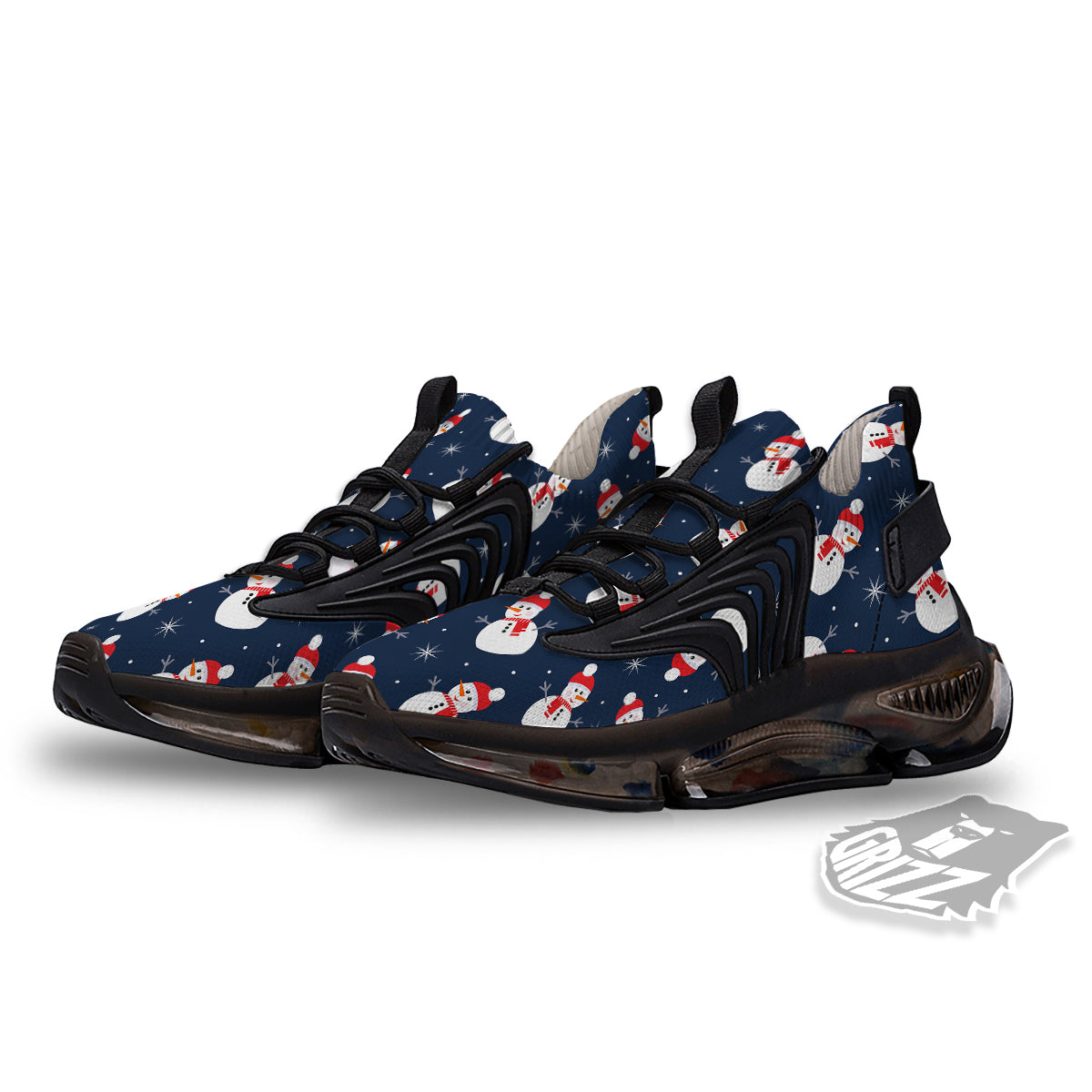 Snowman Print Pattern Black Gym Shoes-grizzshop