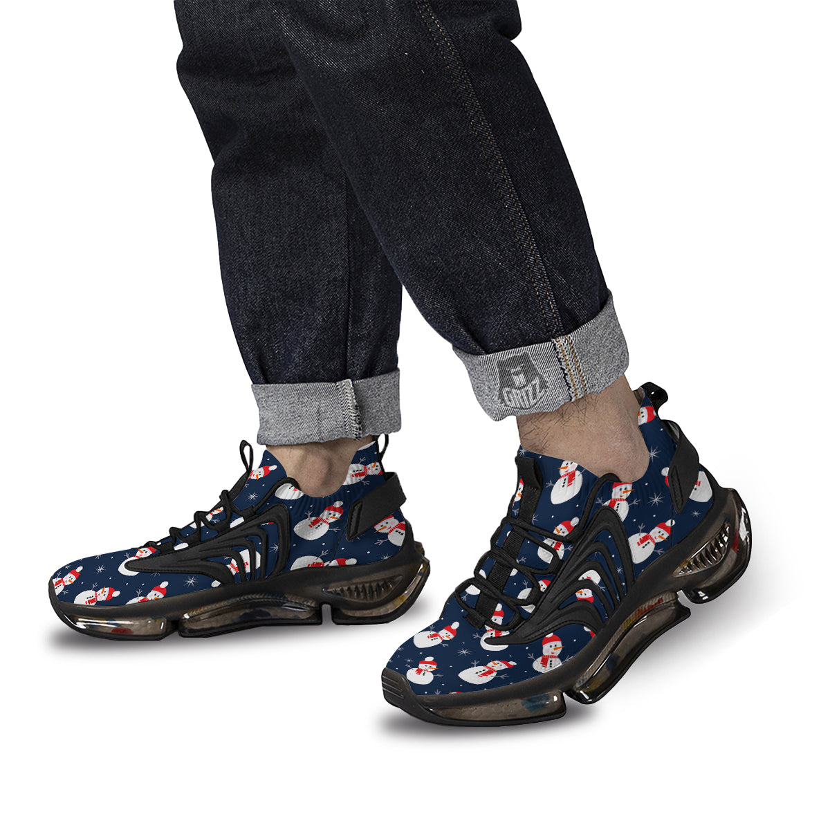 Snowman Print Pattern Black Gym Shoes-grizzshop