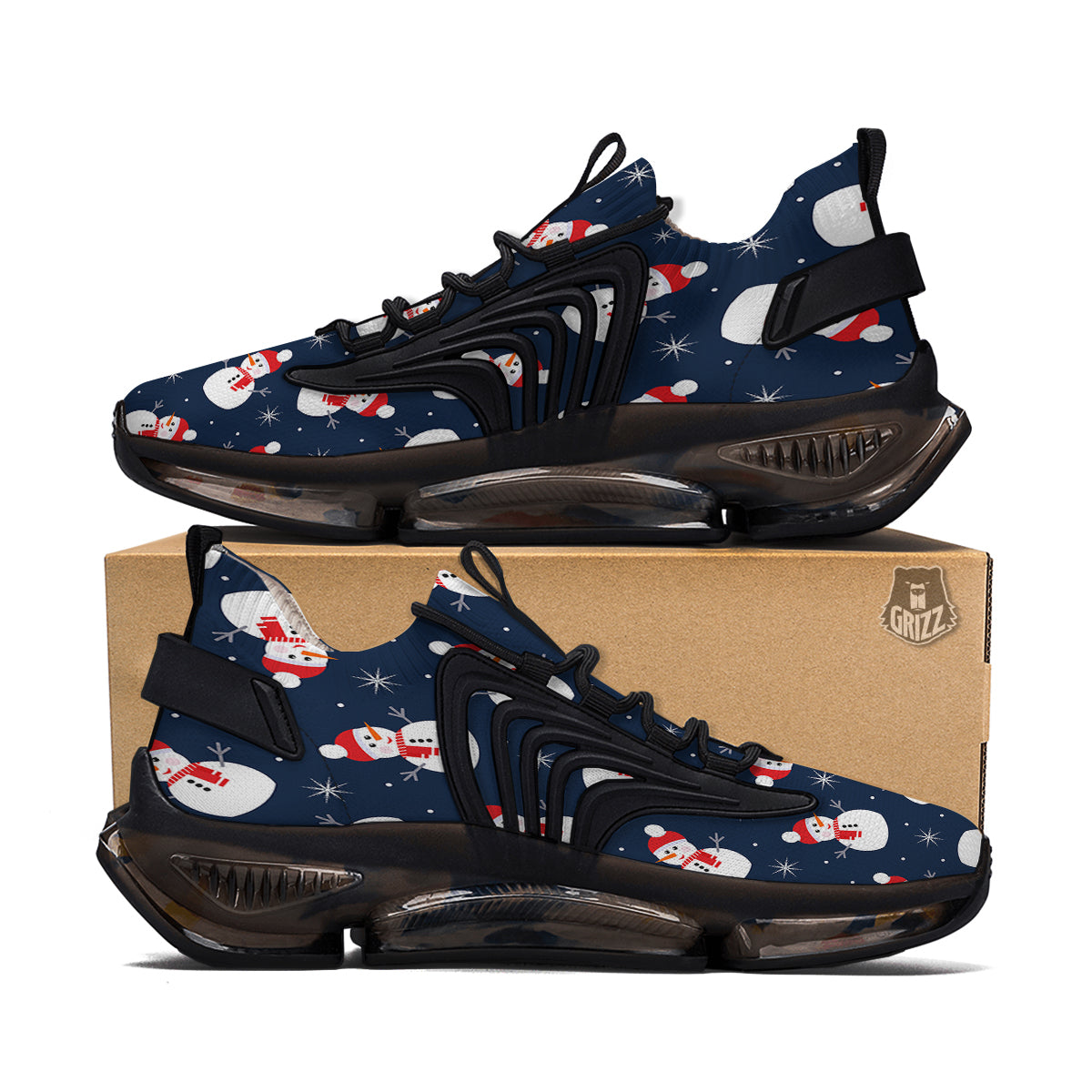 Snowman Print Pattern Black Gym Shoes-grizzshop