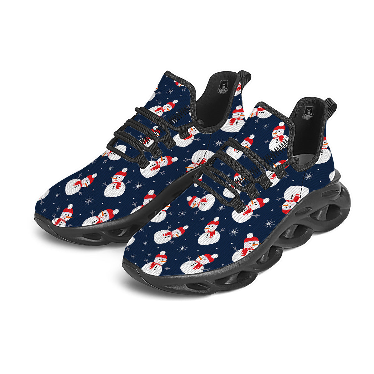 Snowman Print Pattern Black Running Shoes-grizzshop