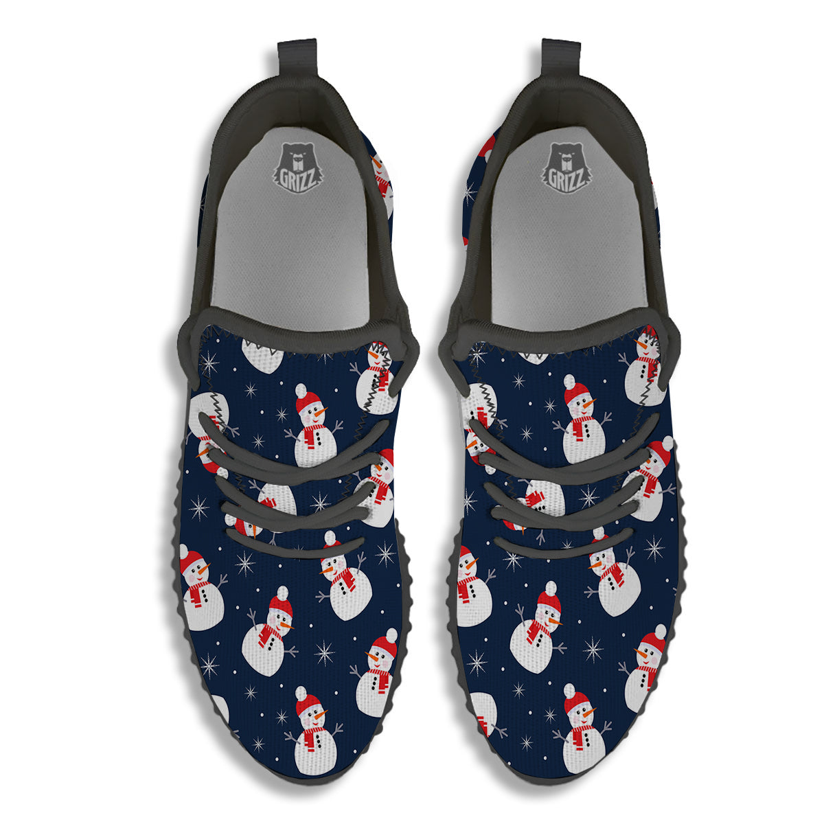 Snowman Print Pattern Black Walking Shoes-grizzshop