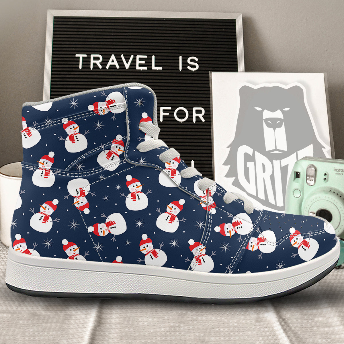 Snowman Print Pattern High Top Sneakers-grizzshop