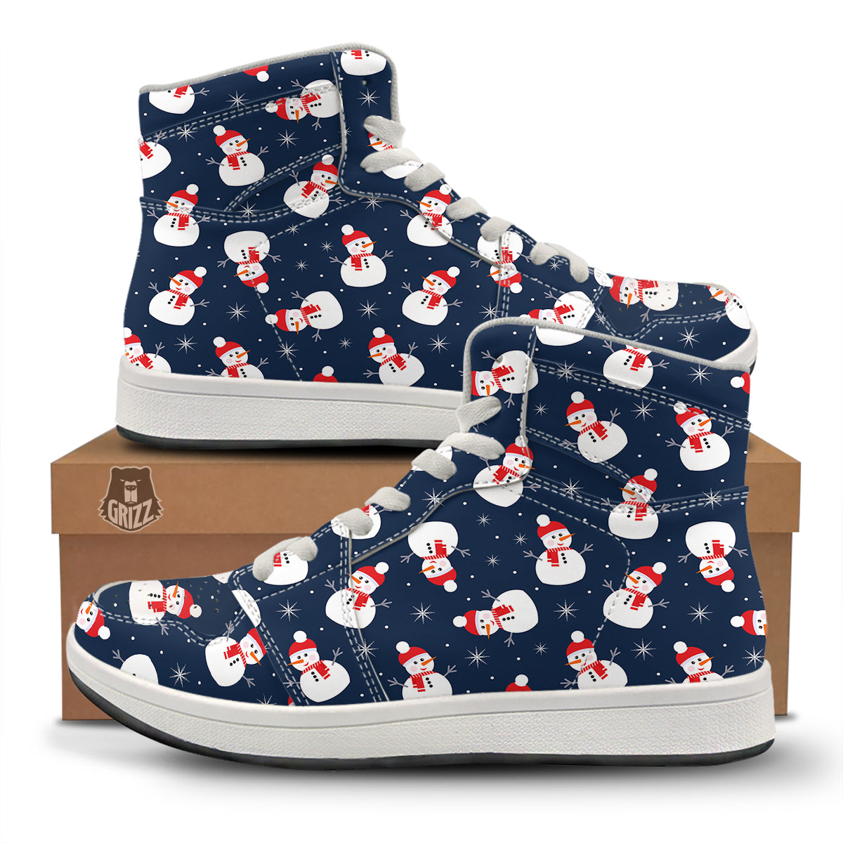 Snowman Print Pattern High Top Sneakers-grizzshop