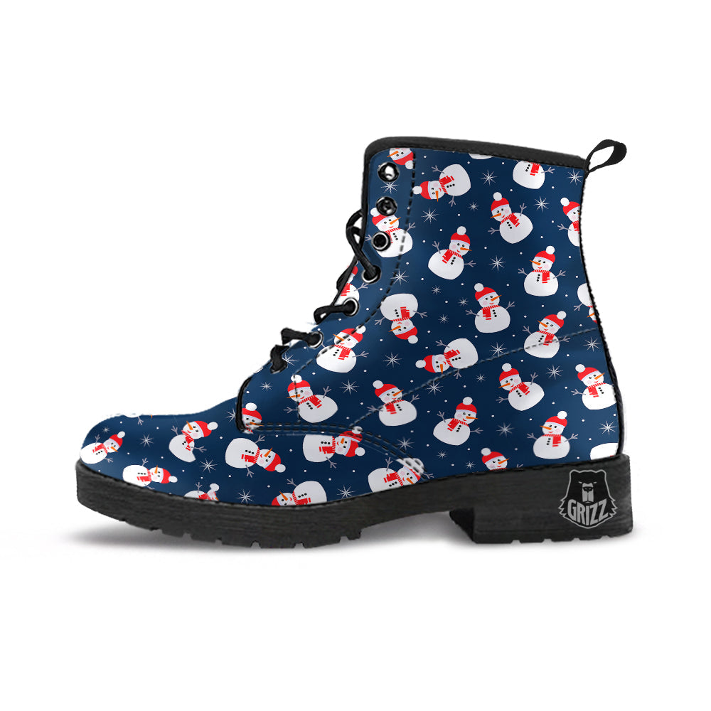 Snowman Print Pattern Leather Boots-grizzshop