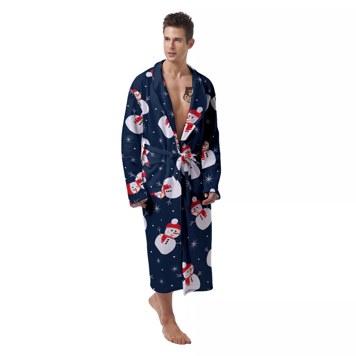 Snowman Print Pattern Men's Robe-grizzshop