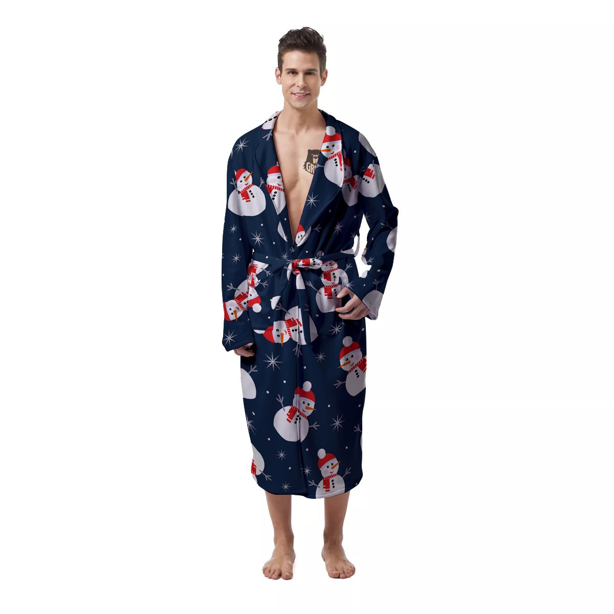 Snowman Print Pattern Men's Robe-grizzshop