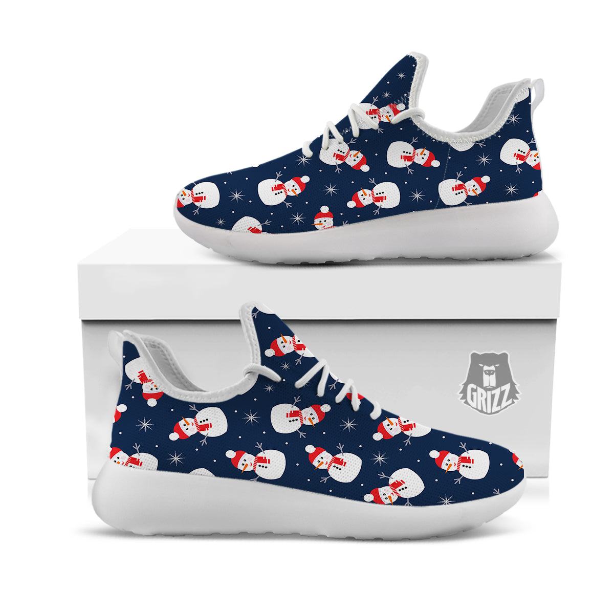 Snowman Print Pattern White Athletic Shoes-grizzshop