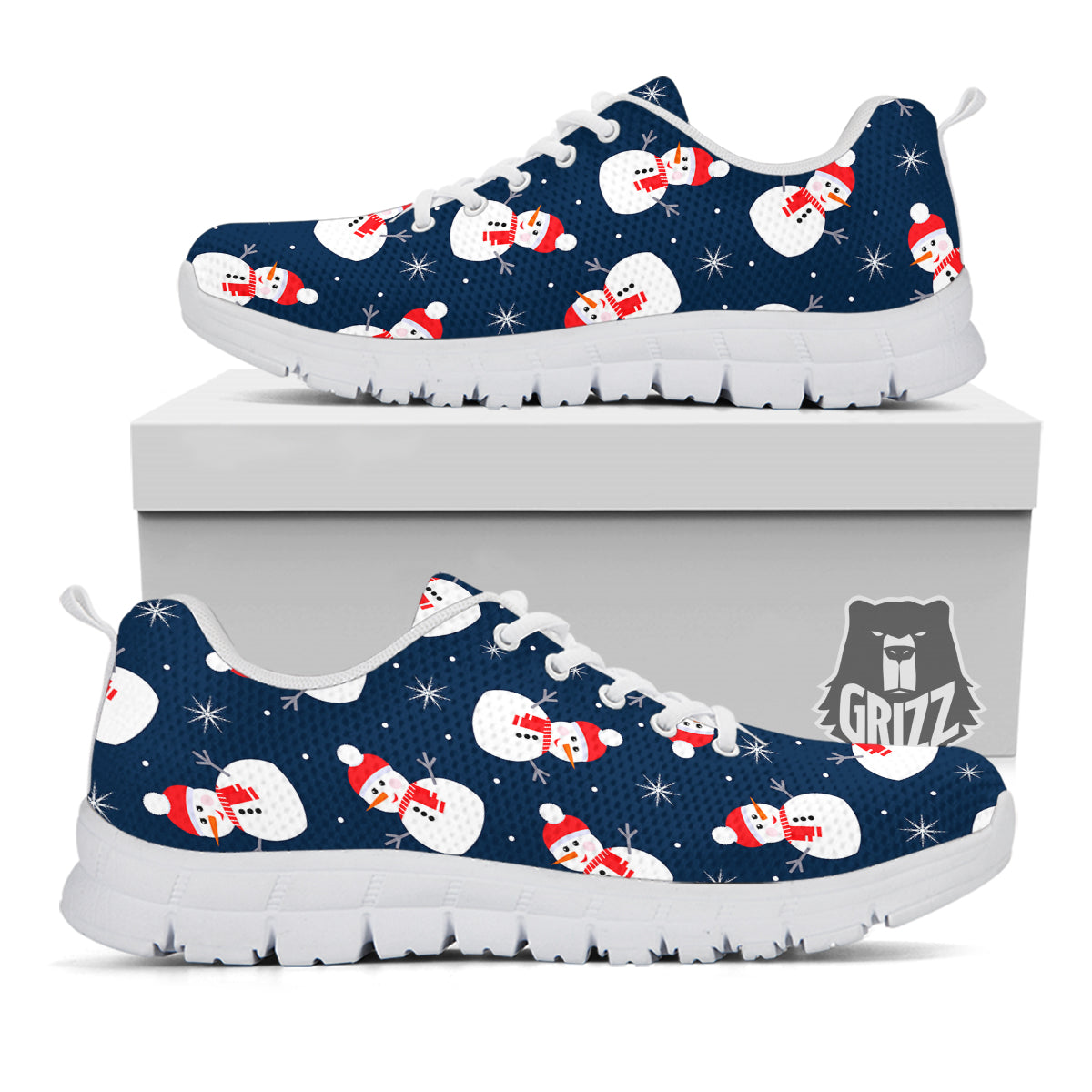 Snowman Print Pattern White Sneaker-grizzshop