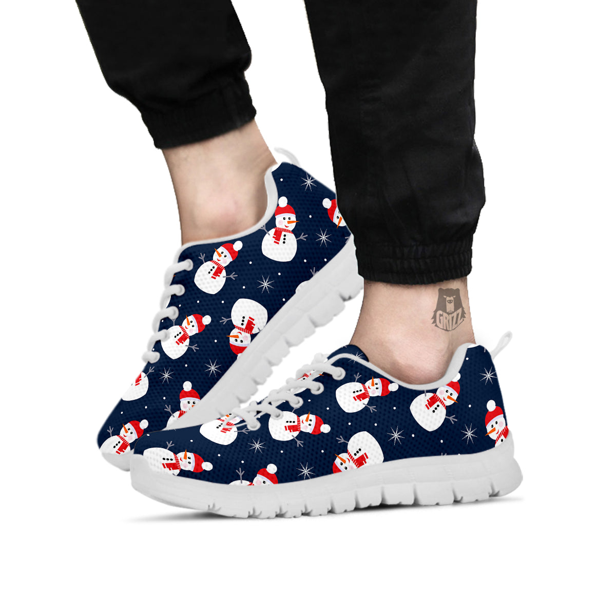 Snowman Print Pattern White Sneaker-grizzshop