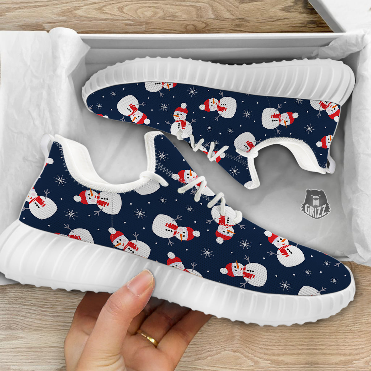Snowman Print Pattern White Walking Shoes-grizzshop