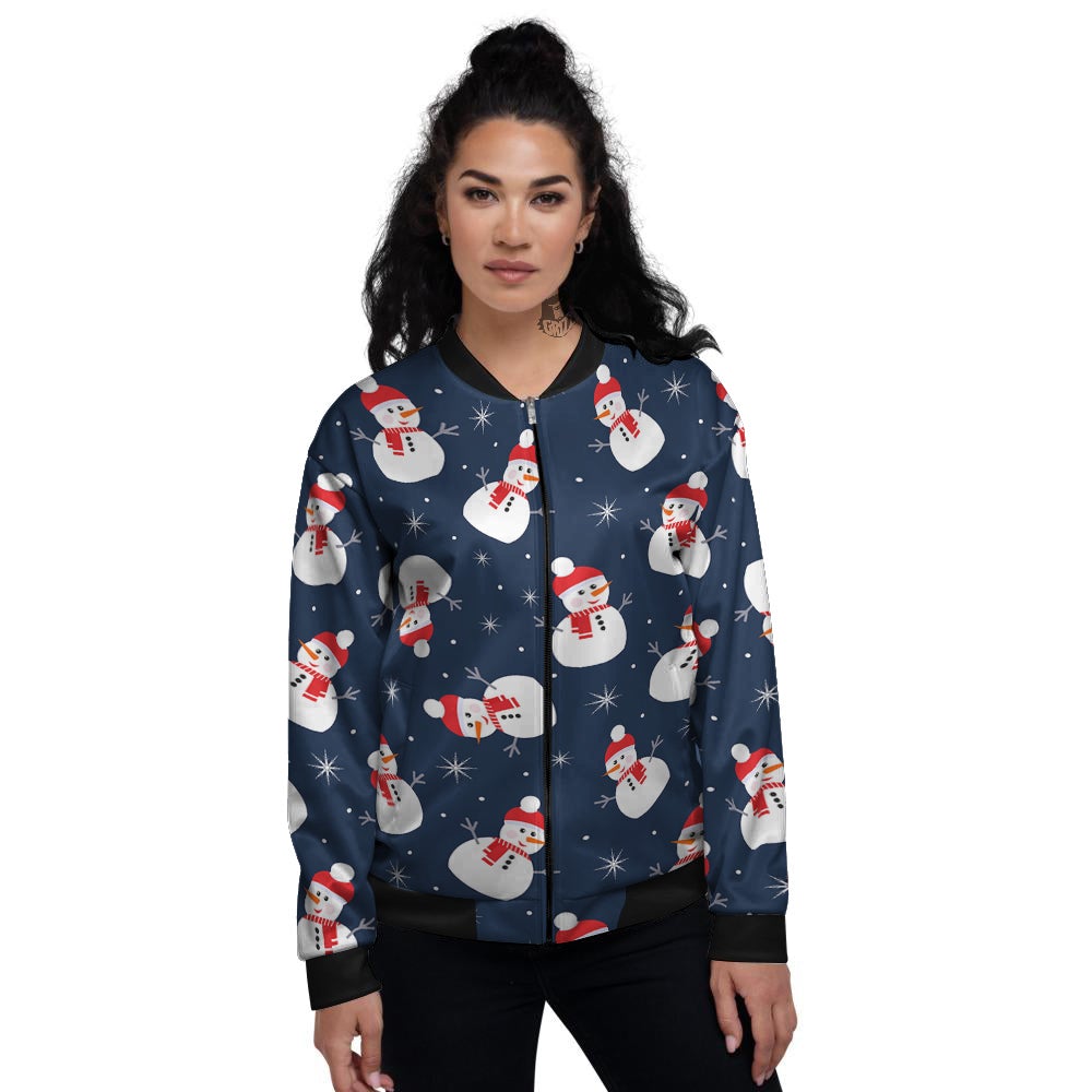 Snowman Print Pattern Women's Bomber Jacket-grizzshop