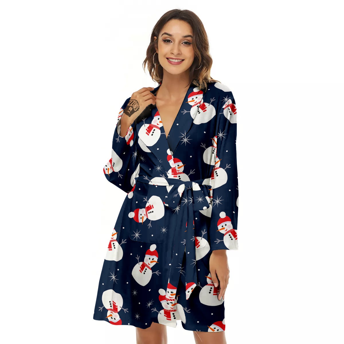 Snowman Print Pattern Women's Robe-grizzshop