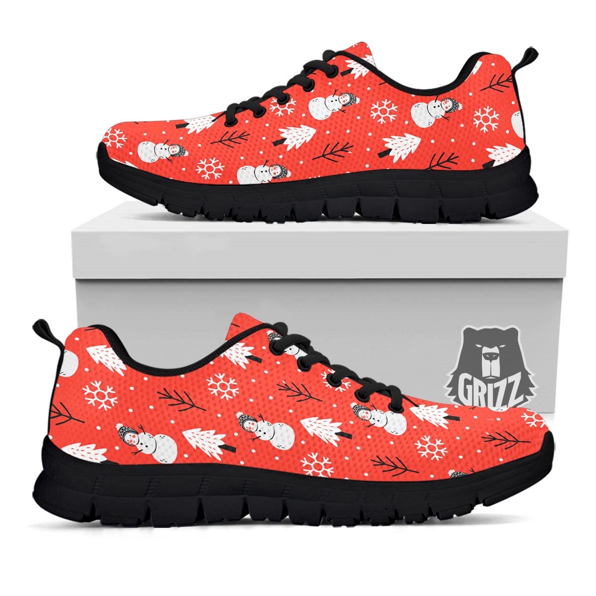 Snowman Red Print Pattern Black Sneaker-grizzshop