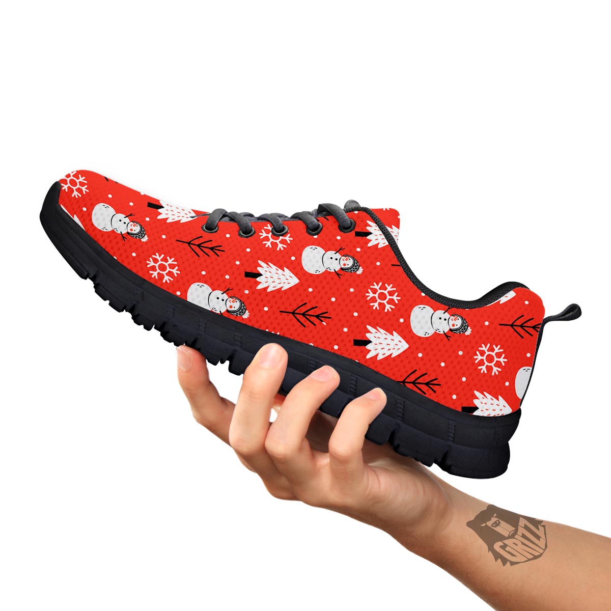 Snowman Red Print Pattern Black Sneaker-grizzshop