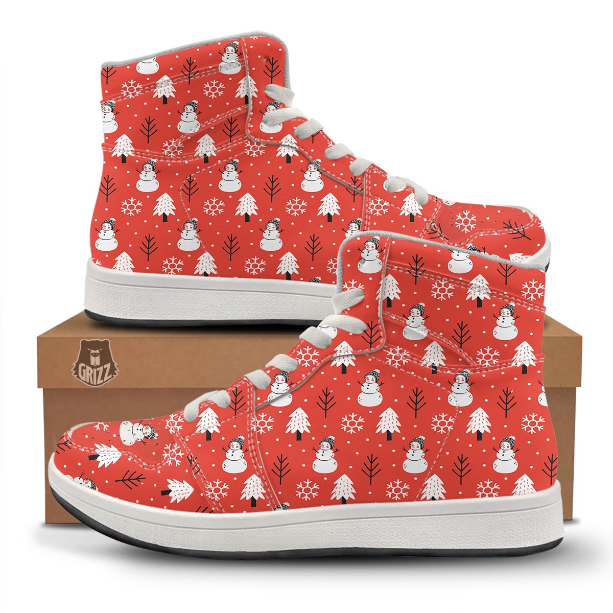 Snowman Red Print Pattern High Top Sneakers-grizzshop
