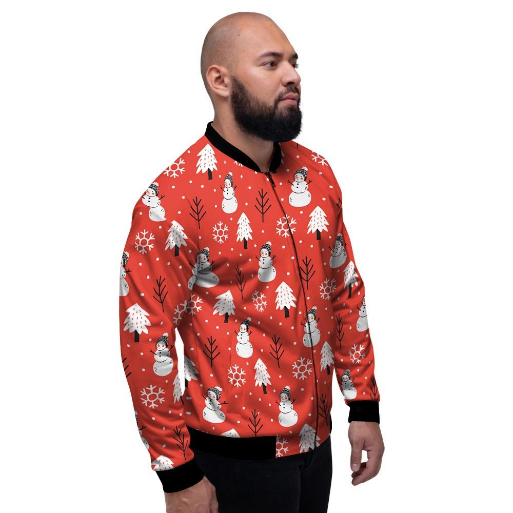 Snowman Red Print Pattern Men's Bomber Jacket-grizzshop