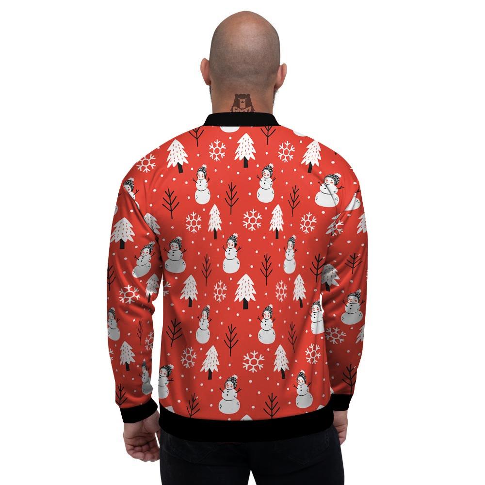 Snowman Red Print Pattern Men's Bomber Jacket-grizzshop