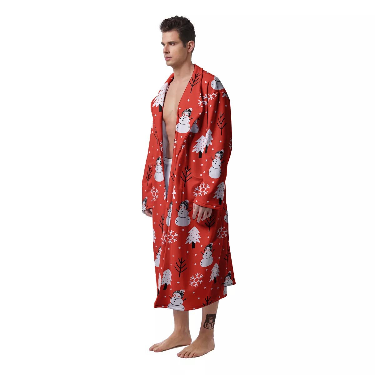 Snowman Red Print Pattern Men's Robe-grizzshop