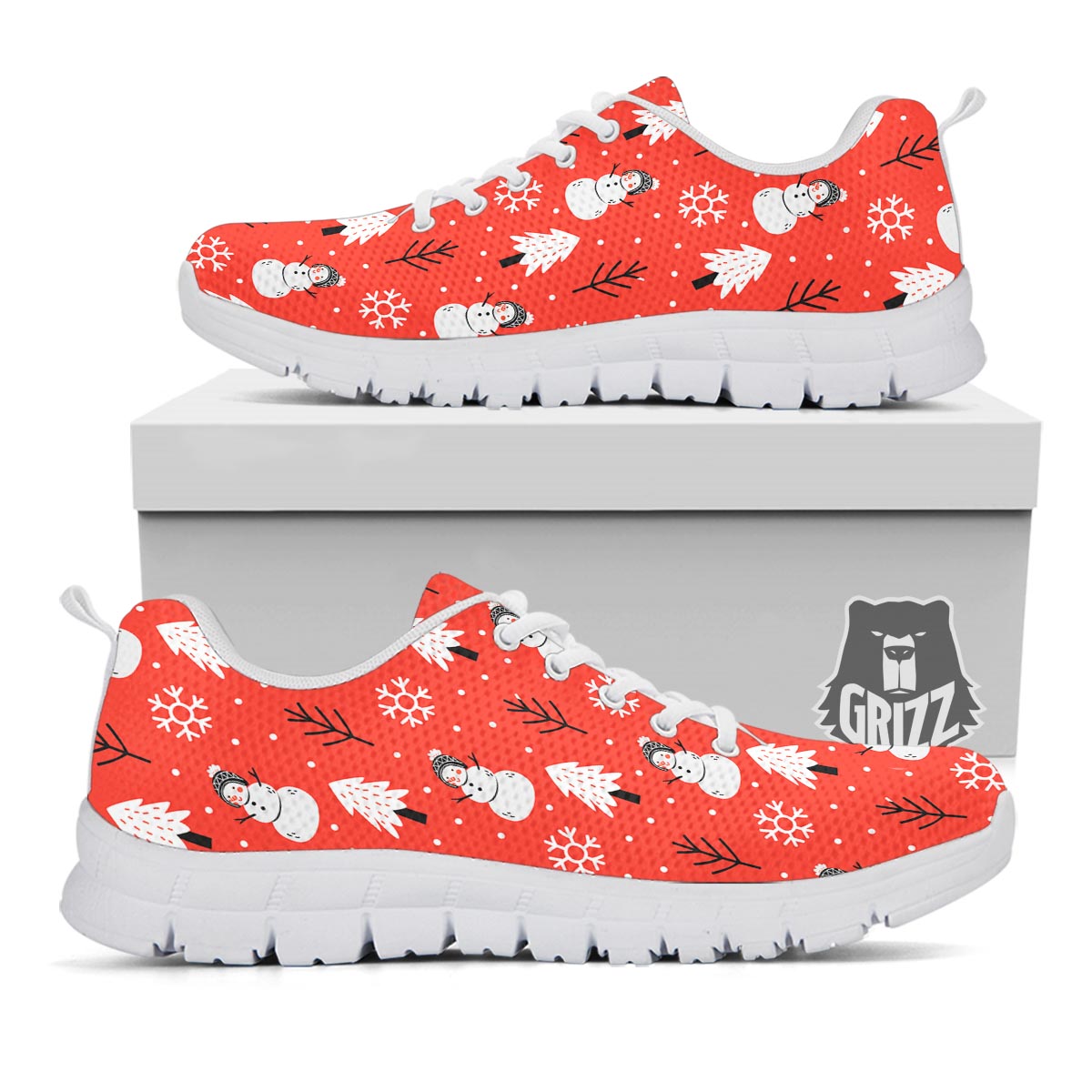 Snowman Red Print Pattern White Sneaker-grizzshop