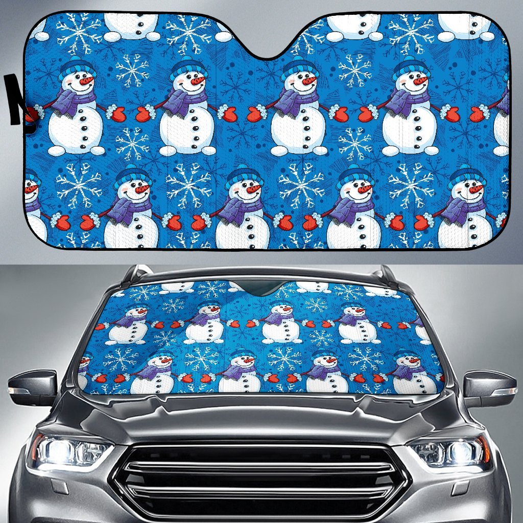 Snowman Snowflake Pattern Print Car Sun Shade-grizzshop