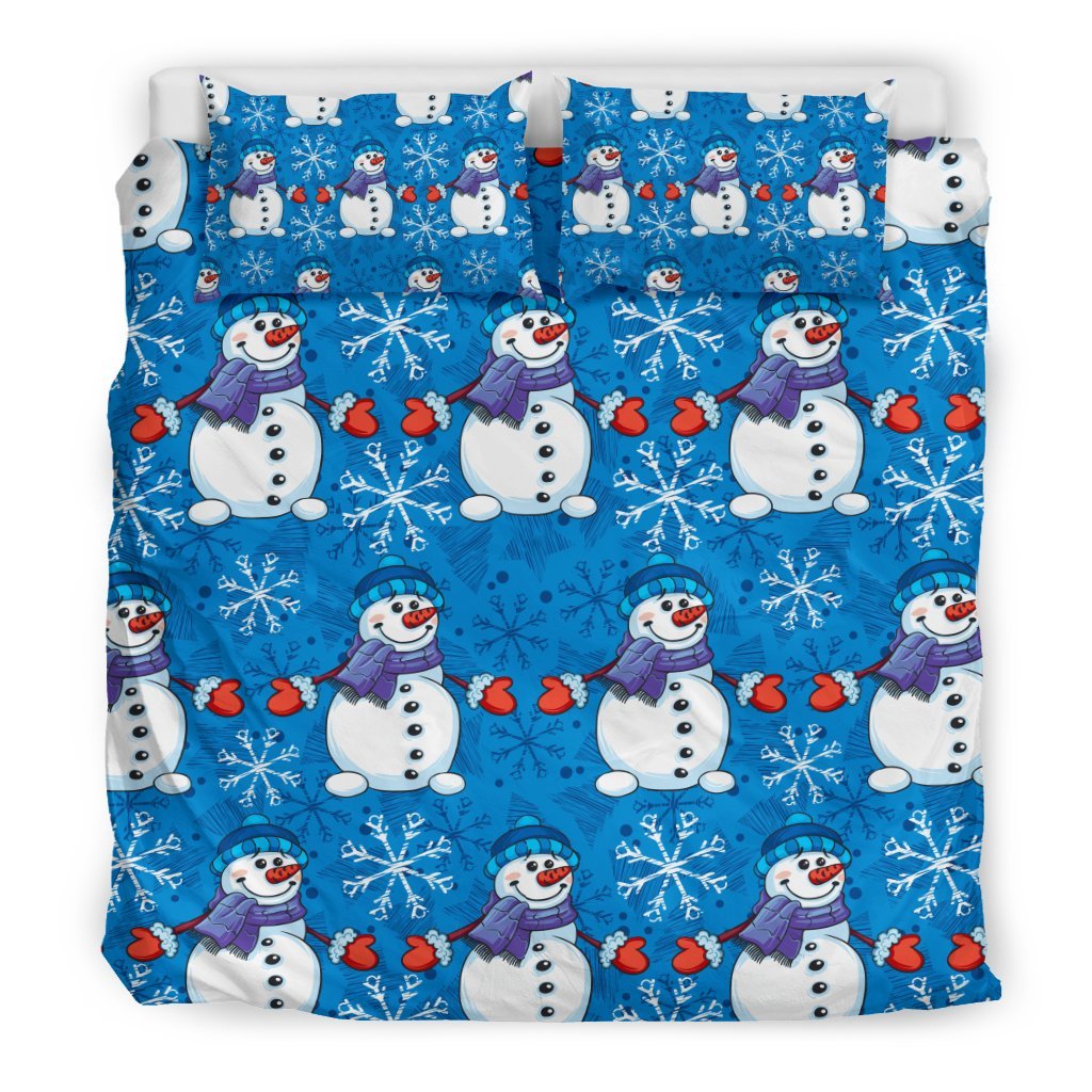 Snowman Snowflake Pattern Print Duvet Cover Bedding Set-grizzshop