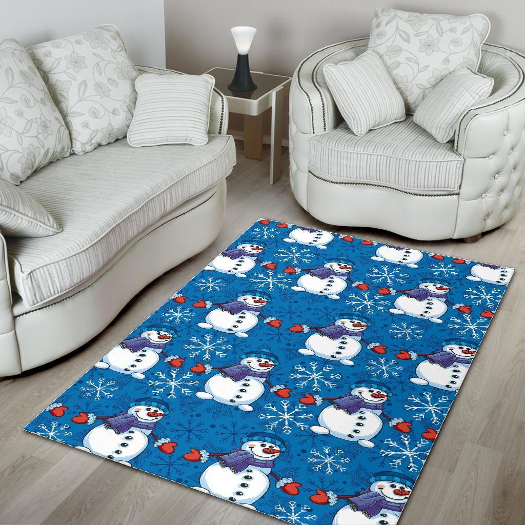 Snowman Snowflake Pattern Print Floor Mat-grizzshop