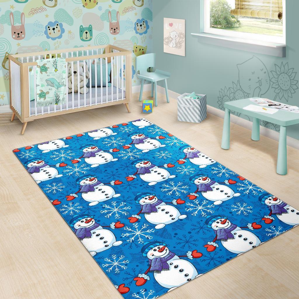 Snowman Snowflake Pattern Print Floor Mat-grizzshop