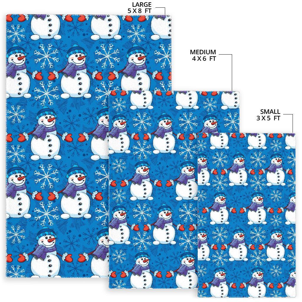 Snowman Snowflake Pattern Print Floor Mat-grizzshop