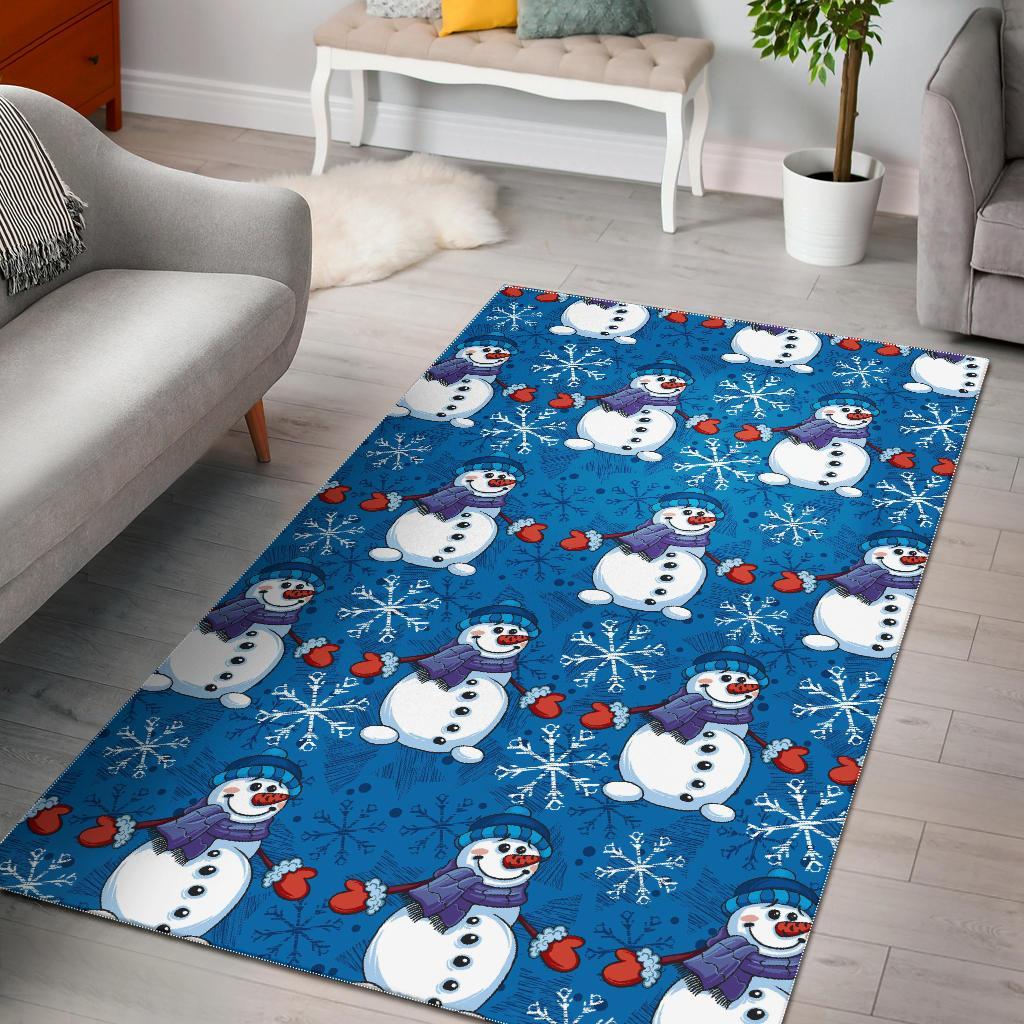 Snowman Snowflake Pattern Print Floor Mat-grizzshop