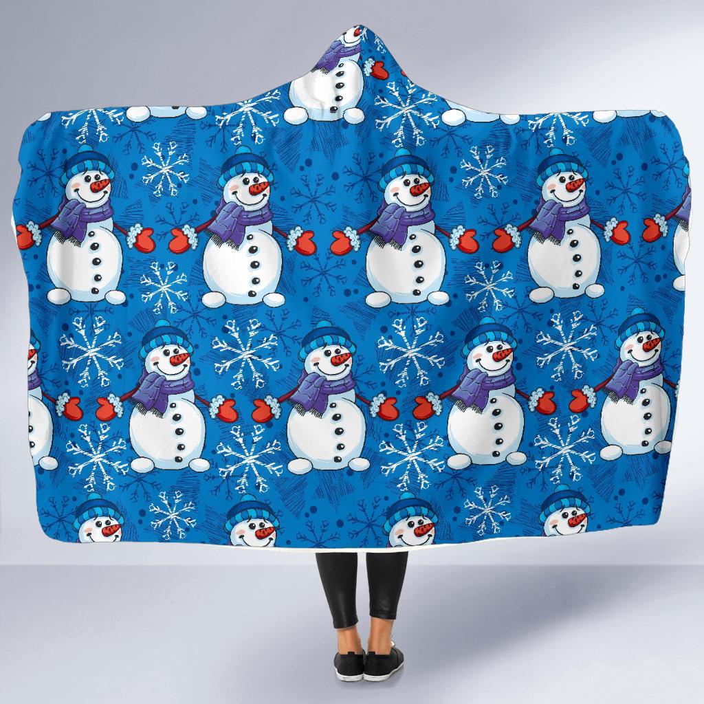 Snowman Snowflake Pattern Print Hooded Blanket-grizzshop