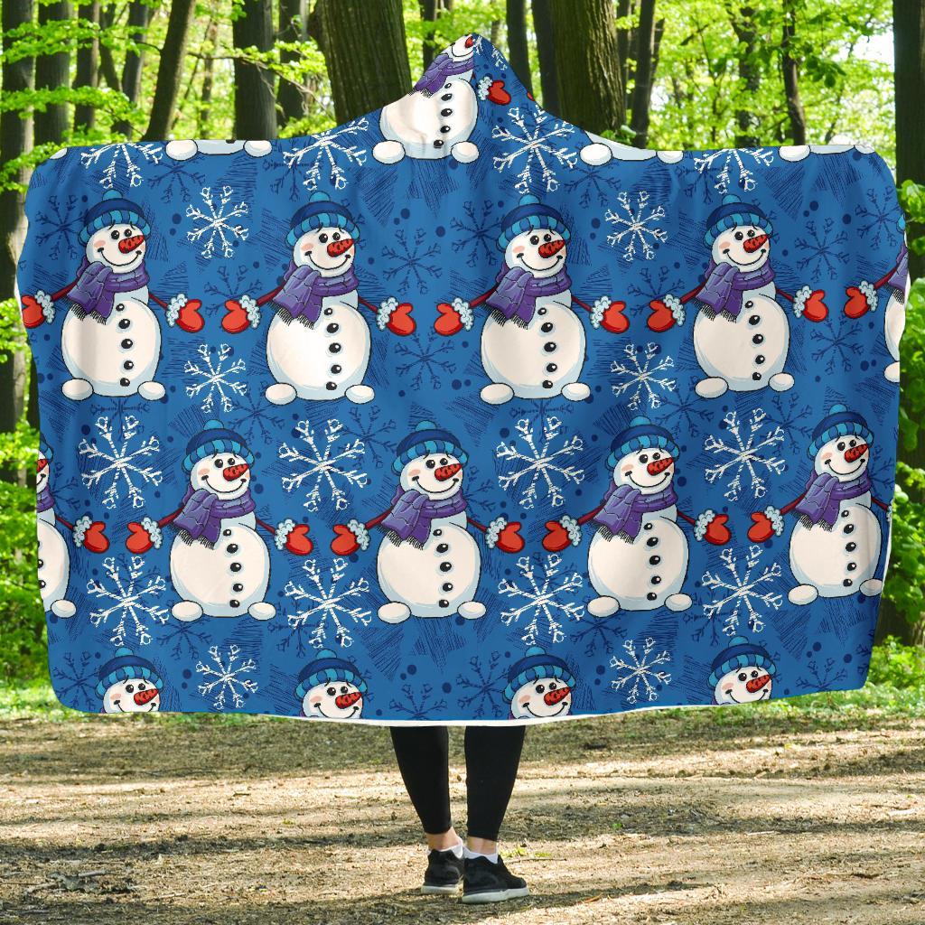 Snowman Snowflake Pattern Print Hooded Blanket-grizzshop