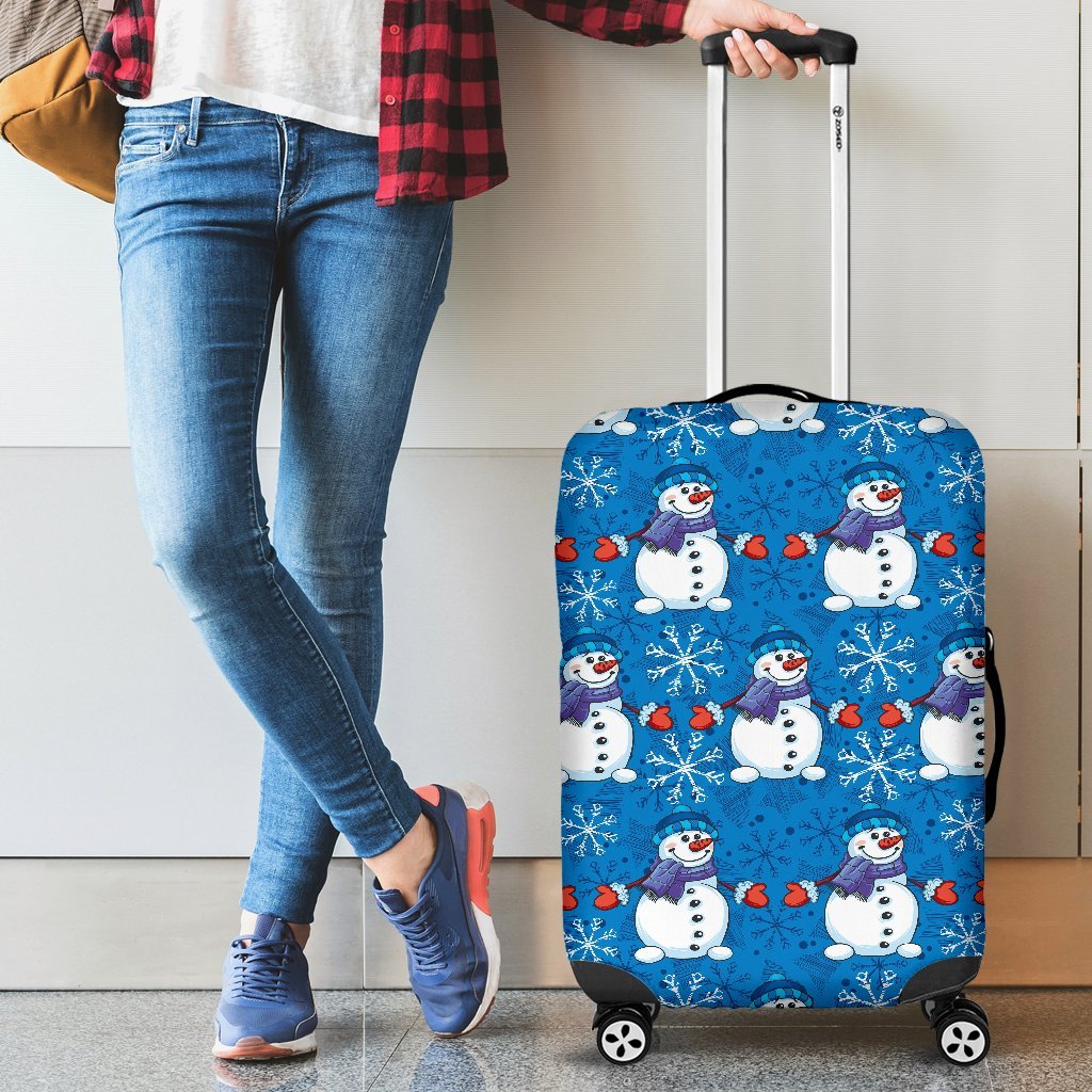 Snowman Snowflake Pattern Print Luggage Cover Protector-grizzshop